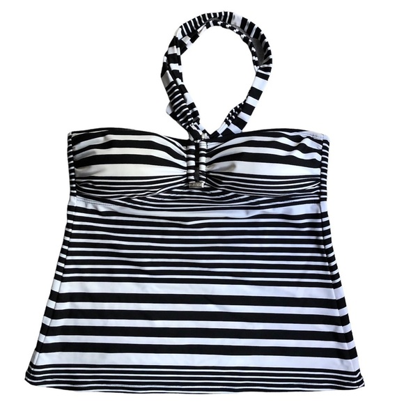 Chaps Bathing Suit Swim Tankini Top Black & White stripes​ Beach Vacation Summer - Picture 1 of 12